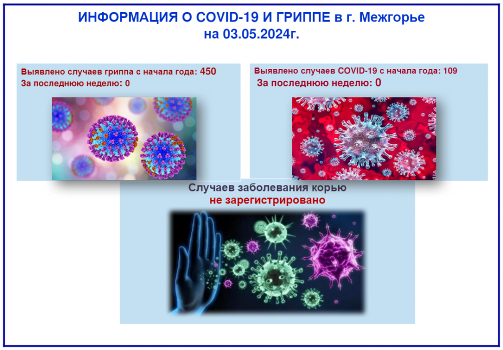 ИНФОРМАЦИЯ О COVID-19 И ГРИППЕ в г. Межгорье на 03.05.2024г