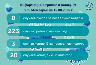 Информация о гриппе и ковид-19 в г. Межгорье на 15.08.2025 г.