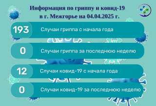 Информация по гриппу и ковид-19 в г. Межгорье на 04.04.2025 г.